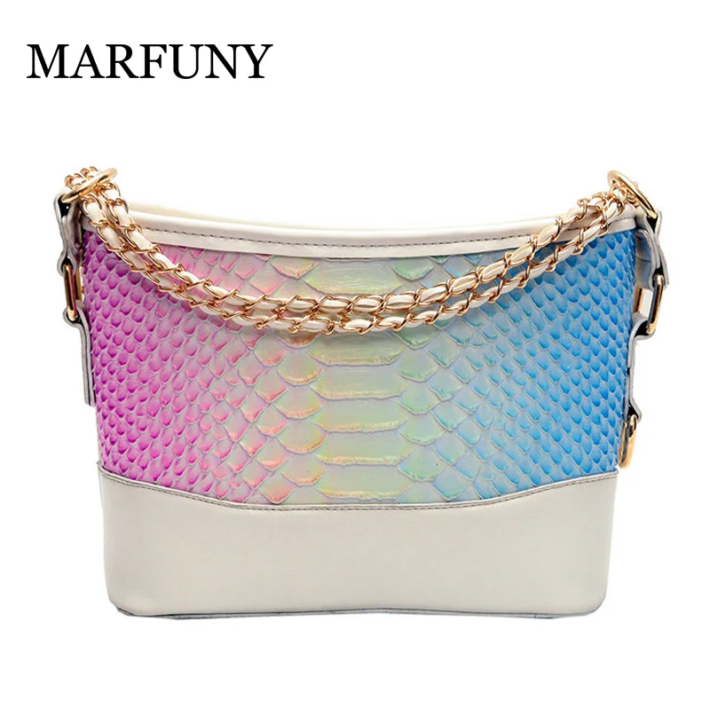

2019 Women Bucket Handbags Two Chain Strap Alligator Design Luxury Leather Women Crossbody Messenger Bag Fashion Shoulder Bags