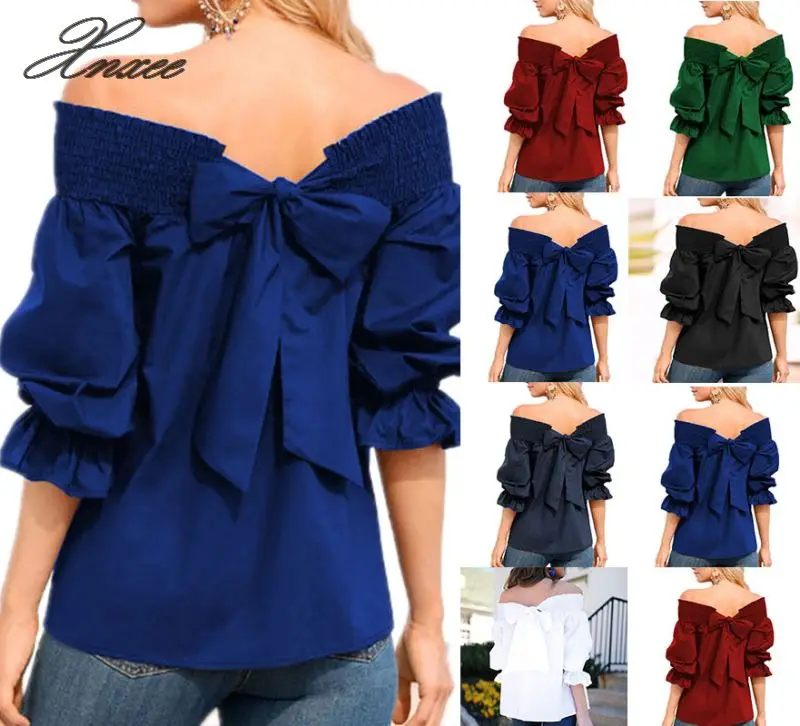 

5XL Big Size 2019 New Summer Fashion Women Casual Cute Puff Sleeve Black T Shirt Sexy Off Shoulder Ladies Plus Size T Shirt Tops