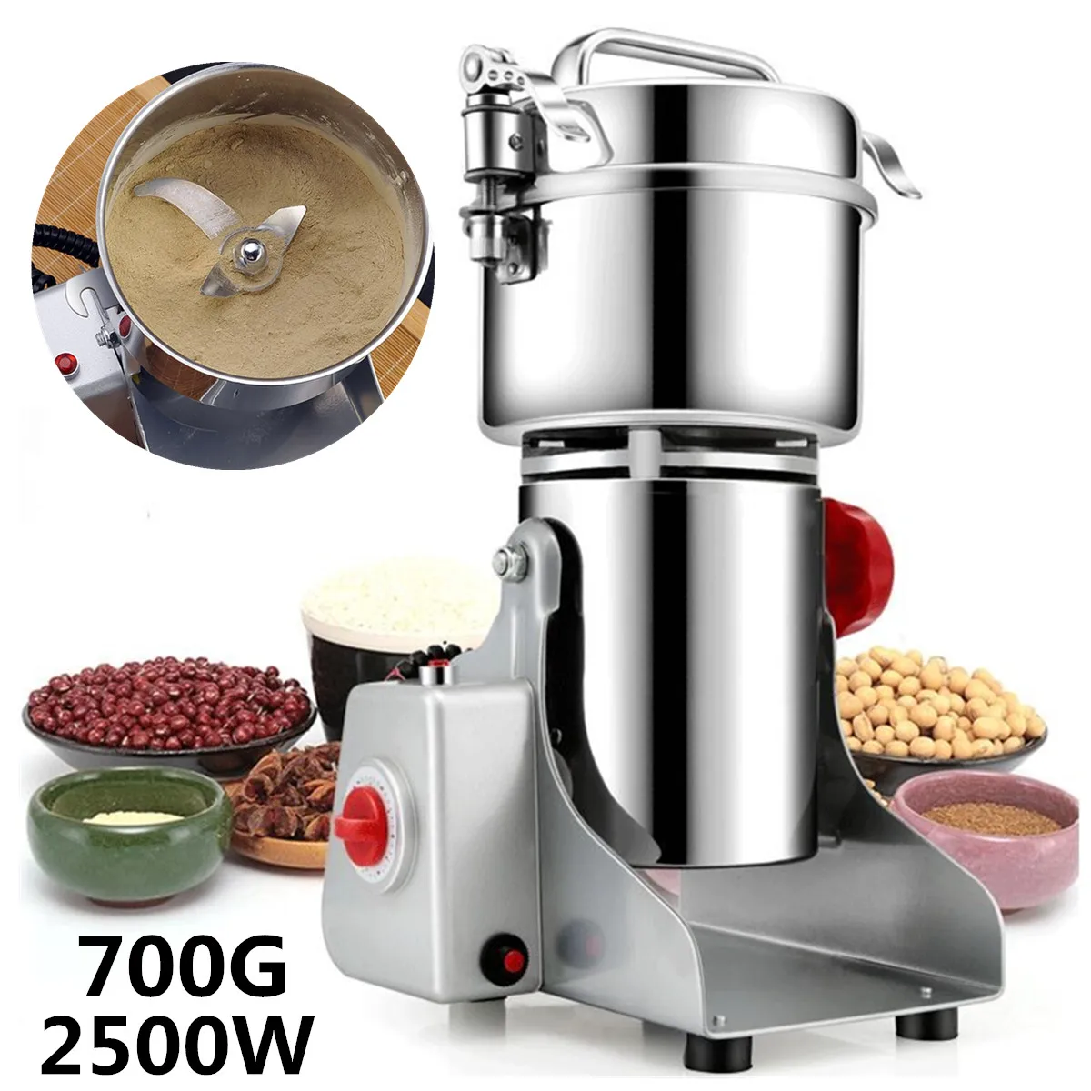 

2500W Heavy Stainless Steel Large Powdering Machine Superfine Grinder Traditional Chinese Medicine Grinder Home Electric Blender