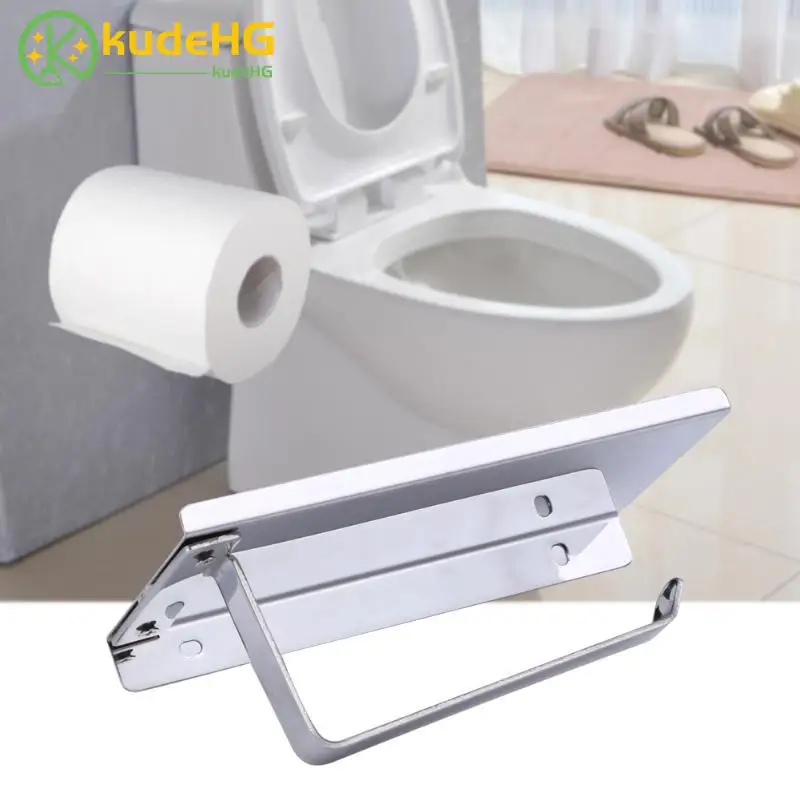 

Hot Bathroom Toilet Roll Paper Holder Wall Mount Stainless Steel Bathroom WC Paper Phone Holder with Storage Shelf Rack 5822