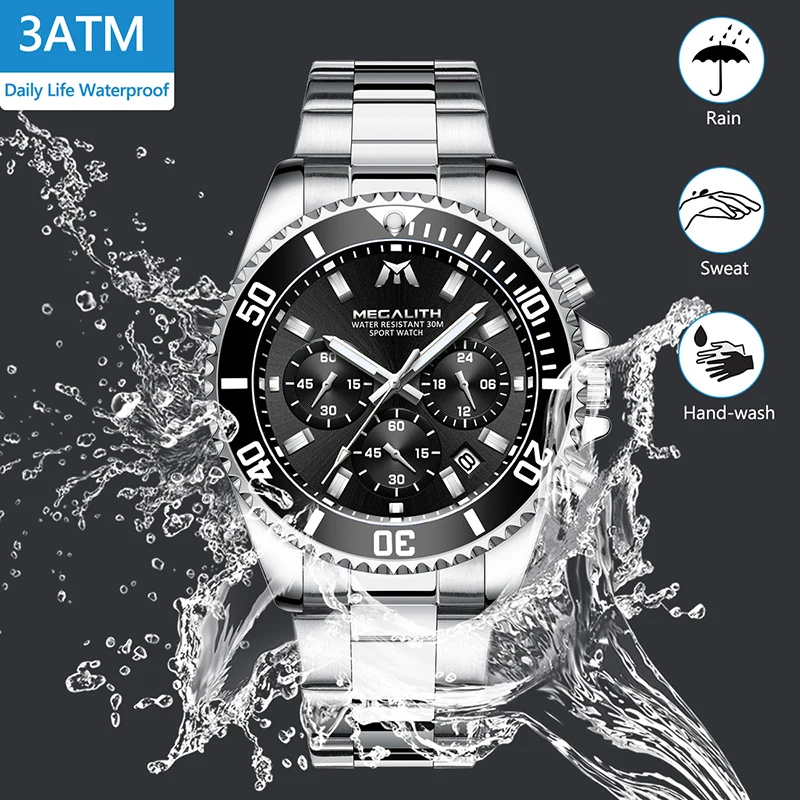 MEGALITH модные мужские часы Топ бренд класса люкс Хронограф Colck Мужские Reloj Hombre 2019