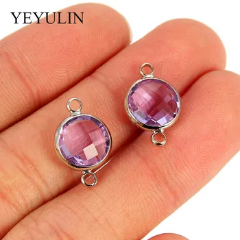 

Trendy 10pcs Gold Round Purple Double Side Crystal Murano Faceted Glass Connector For Women DIY Earring Handcrafted Jewelry