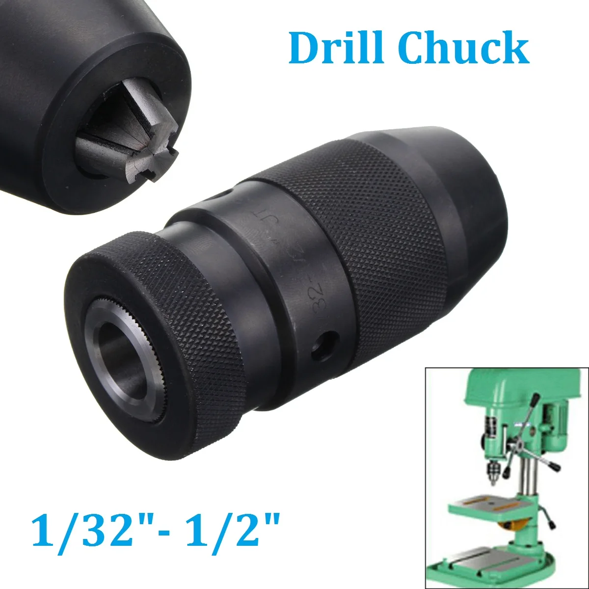 

JT33 Keyless 1/32 Inch - 1/2 Inch Drill Chuck Self Tighten Keyless Drill Chuck Self Tighten With JT33 Mount