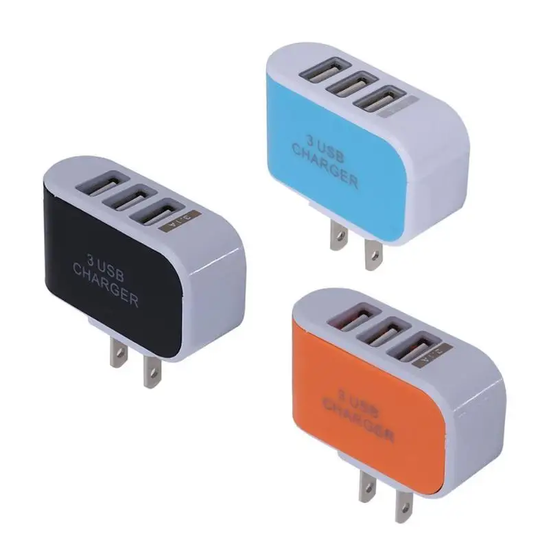 3 USB US Mobile Phone Chargers LED Flshlight Intelligent Cell Plug Head charge/ sync cable for charging Hot Sale |