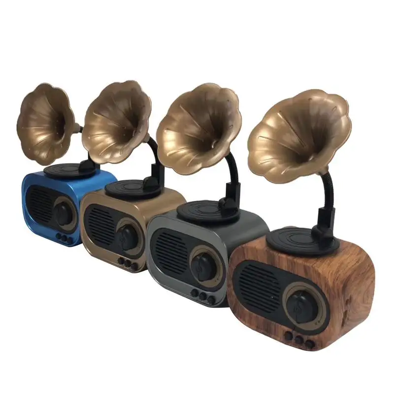 

Retro Phonograph Style Bluetooth Speaker Wireless Stereo Subwoofer Music Box Wooden Speakers With Mic FM Radio TF For Phone