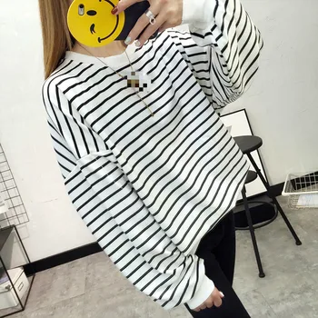 

Suit-dress Long Sleeve Thin Section Stripe Schoolgirl T Shirt Tshirt Woman