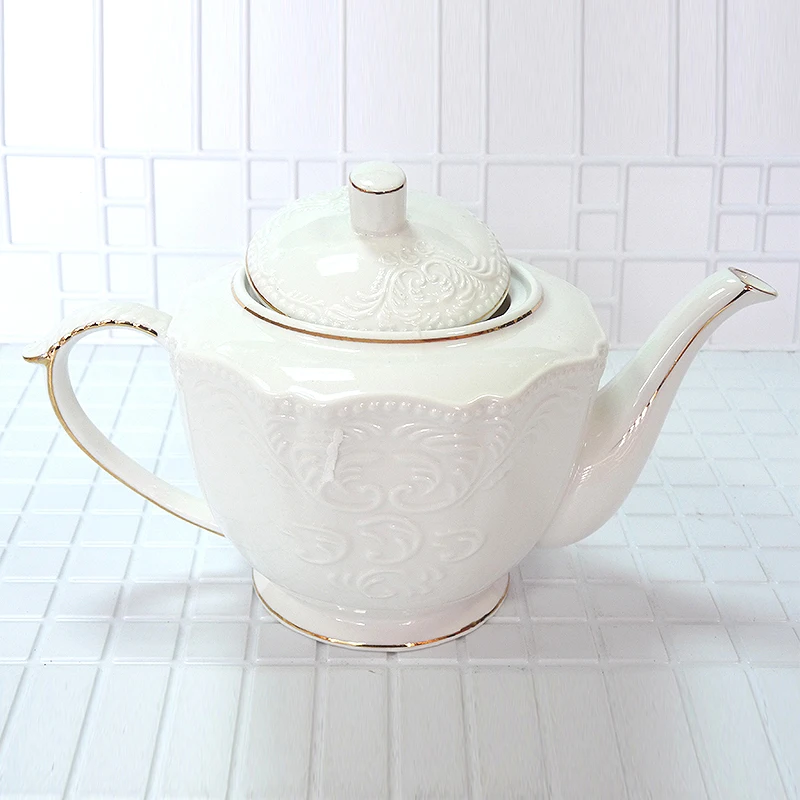

High quality bone china handmade teapot White leaf pattern 1.2l Birthday Holiday Gift