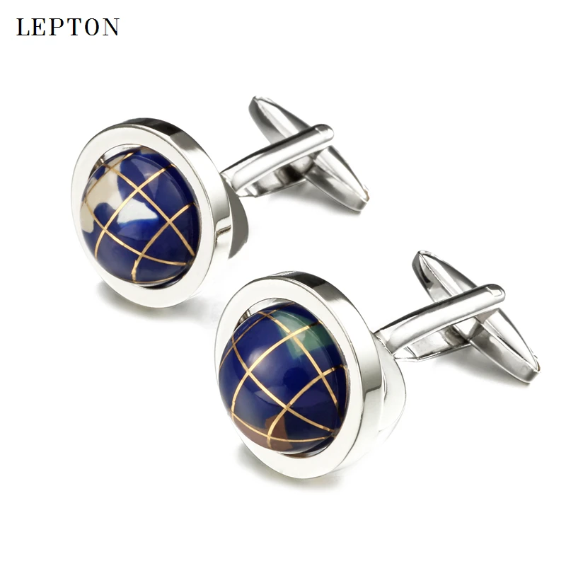 

Lepton Novelty Globe Earth Cufflinks For Mens High Quality Rotatable Globe Planet Earth World Map Cuff links Relojes Gemelos