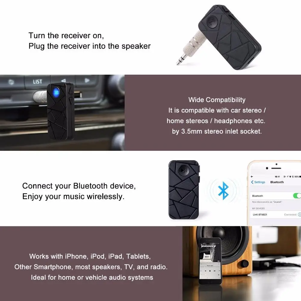 Bluetooth автомобильный комплект беспроводной A2DP Музыка 4 1 приемник 3 5 мм аудио Aux