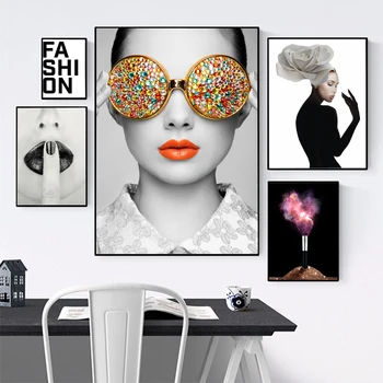 

Modern Black Sexy Lips Print Fashion Characters Model Canvas Painting Makeup Art Posters Living Room Decoration Wall Pictures