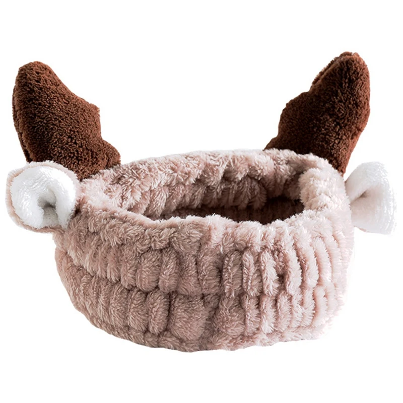 

NEW-Cute Soft Carol Fleece Women Antler Headband Deer Horn Makeup Shower Head Wrap Hair Band For Washing Face Shower Spa Mask