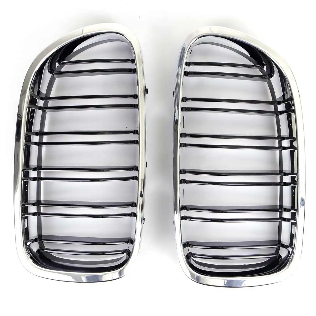 

Car Styling Pair Chrome Black Double Line Front Kidney Grilles For BMW F10 F18 F11 M5 2010-2017