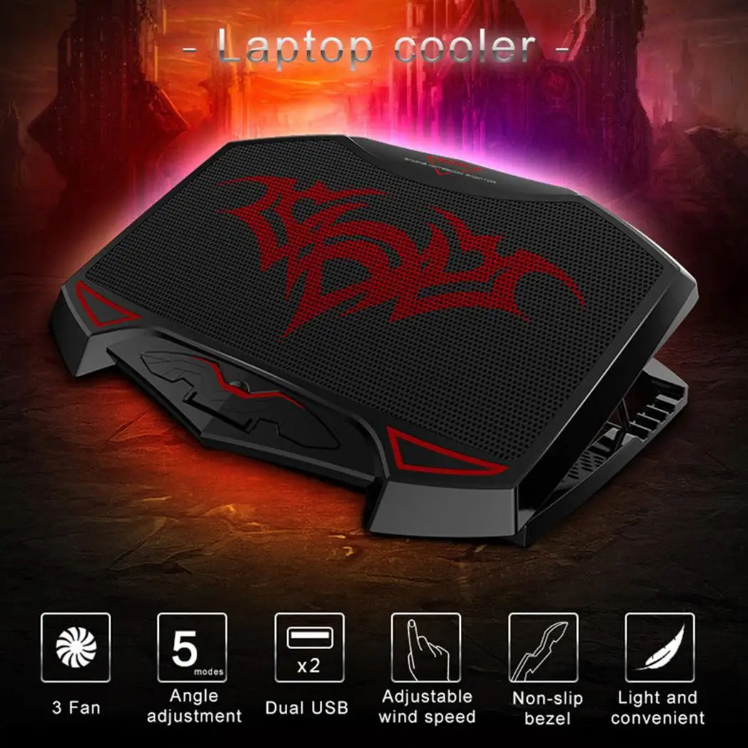 

Notebook Radiator Multi-angle Adjustable Base USB DC 5V 74.35 CFM 1000 + 10% RPM Laptop 0.75W 3 Cooler for Laptop