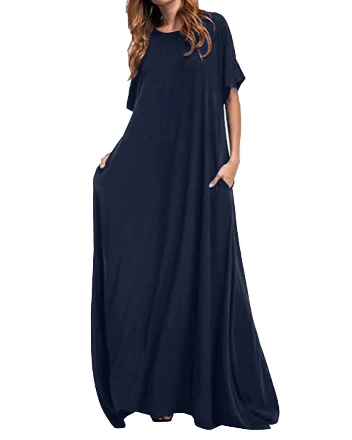 Preise Frauen Halbe Hülse Feste Rundhals Langarm Maxi Kleid ZANZEA 2019 Casual Lose Lange Elegante Robe Bodycon Kleider Vestidos Plus größe