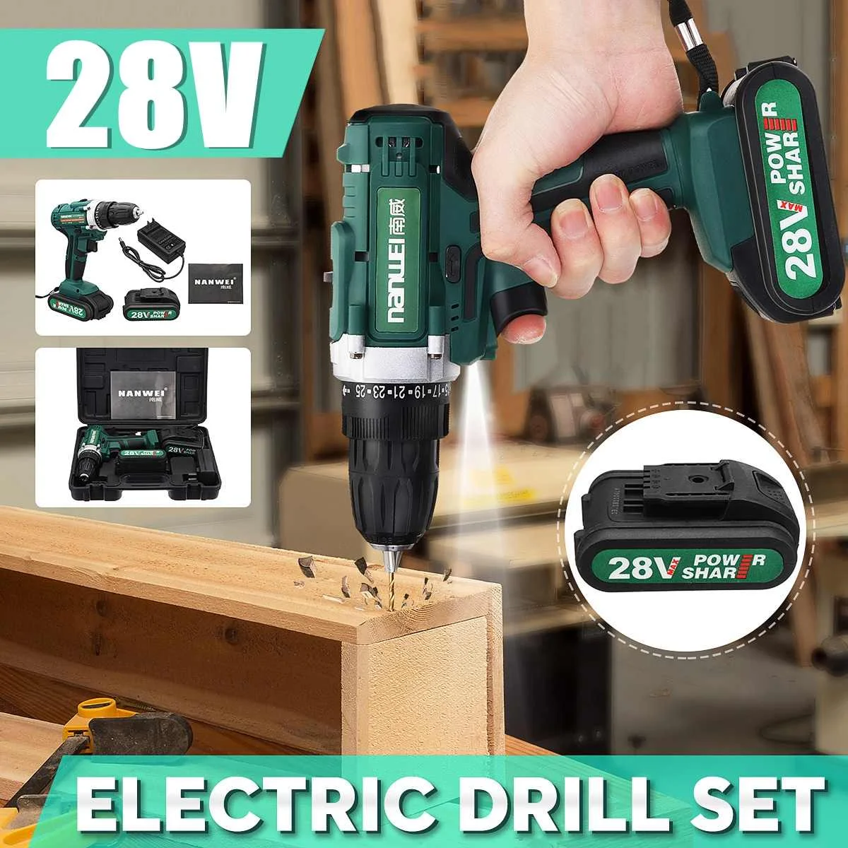 

28V Electric Drill Two Speed Lithium Battery Rechargeable Cordless Drill Multi-function Electric Cordless Screwdriver