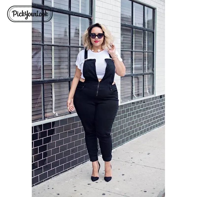Pickyourlook Plus Size Women Overalls Jumpsuit Body Summer Autumn Black Women Romper Bodysuit Zipper Oversized Female Jumpsuit