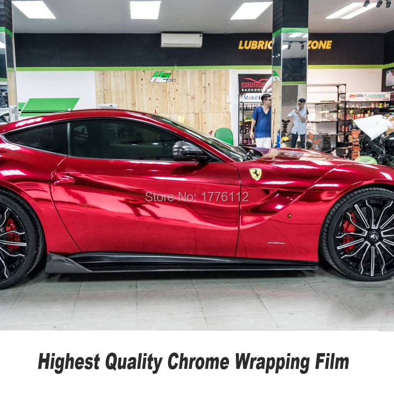 

5ft X 65ft/Roll Stretchable red Chrome Mirror Vinyl Wrap Car Body Chrome Sticker Film Wrapping real shooting