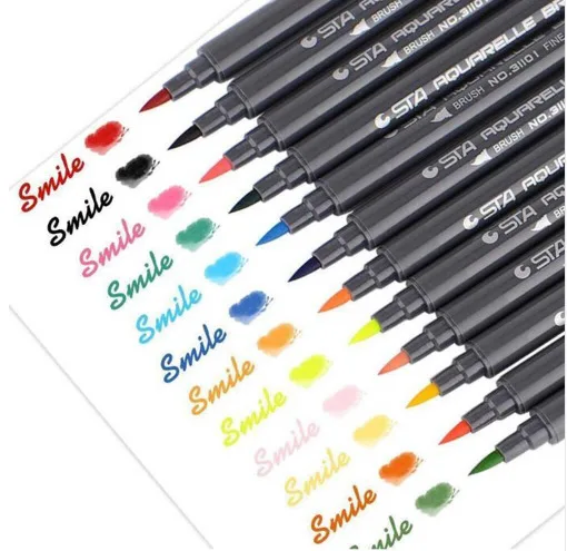 

STA 12 Colors Watercolor Brush Pen Set Aquarelle Markers Double Head Water Based Sketch Pens Soft Highlight Marker Art Supplies