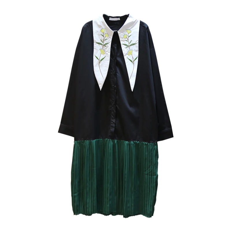 Patchwork Black Couleurs Blue Ample Hit Longues Broderie Printemps Pullvoers 2019 Motif baby Revers À Manches Robe Femmes Ad377 ewq Nouveau Décontracté nSUPwqZRRv