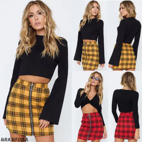 Hot Retro Women Plaid Tartan High Waist Checker Zipper Mini Skirt Lady High Waist Checked Bodycon Pencil Skirt