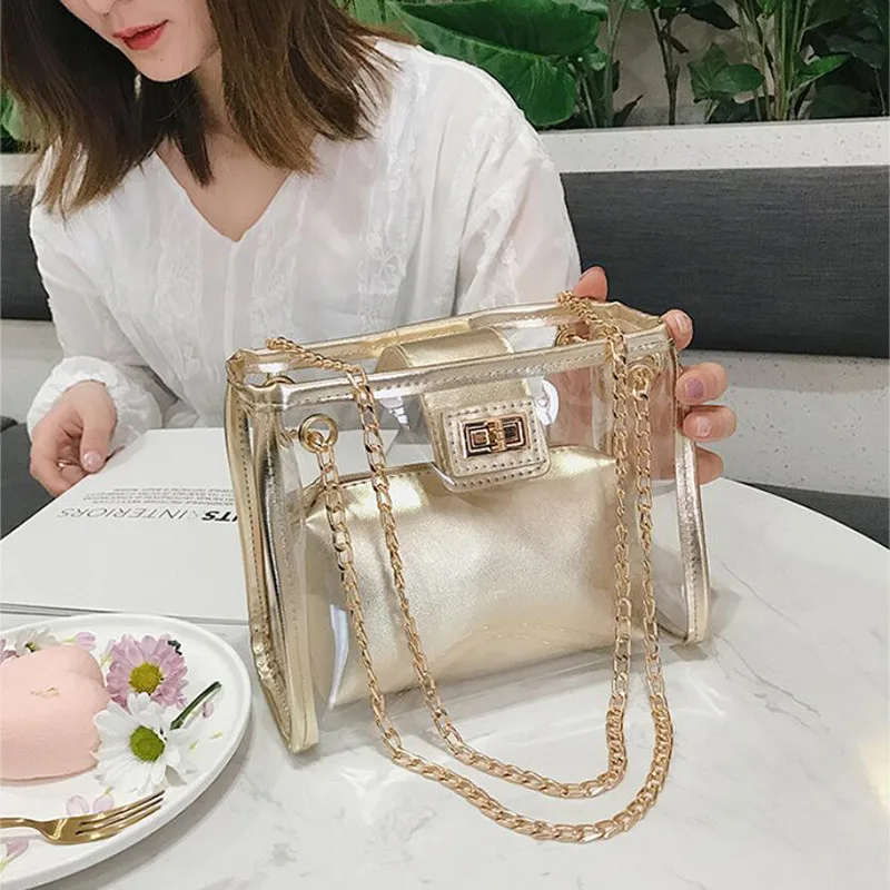 

Bags For Women 2019 Hot Sac Transparent Femme Jelly Chain Ladies Hand Bags Beach Shoulder Bag Holographic Purses And Handbags