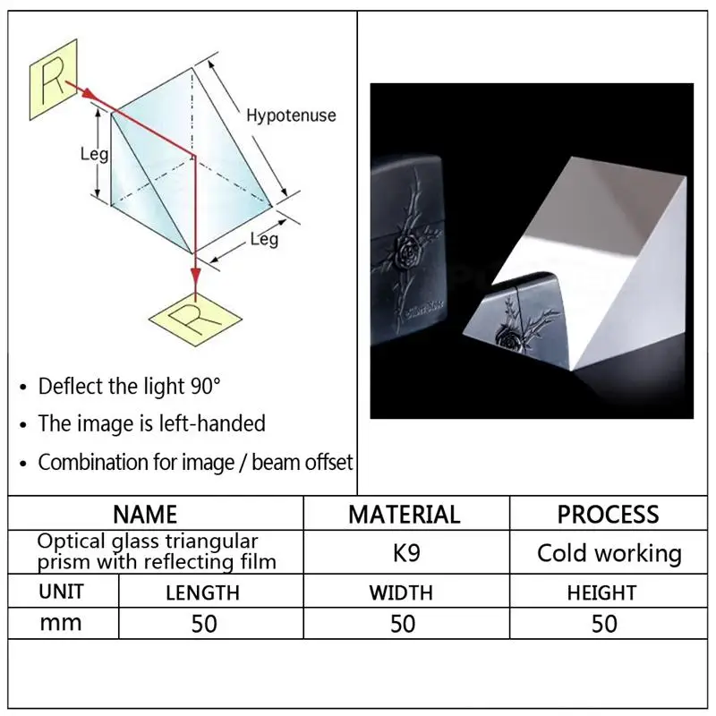 50x50x50 мм оптический Стекло треугольный lsosceles K9 призма с светоотражающая пленка оптики