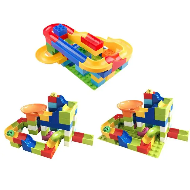 

47Pcs/55pcs/56pcs Marble Race Run Maze Ball Track Kids Plastic Funnel Slide Building Block Toys Child Slide Big Size Bricks Toy
