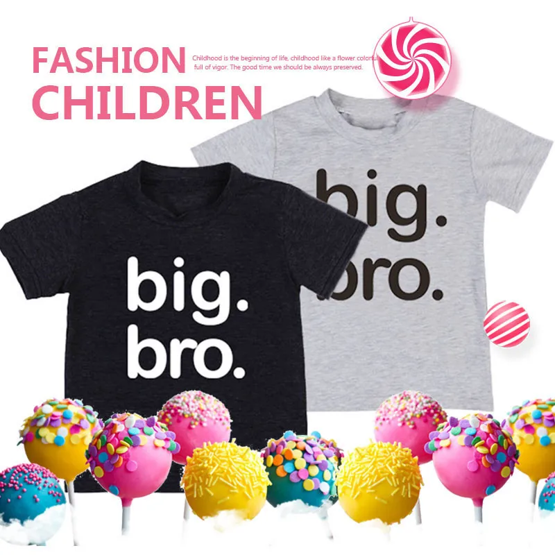 

Children Gray Big Bro Letters Print T Shirt Boys Summer Clothes Short Sleeve Cotton Tops Kids T Shirts Funny Top Tees Drop Ship