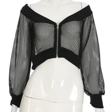 Fashion Tops Women's Casual Sexy Long Sleeve Zipper Coat Crop Mesh Jacket Tops