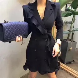 Women Fashion Sexy Blazer Dress Long Women Solid Blazer Single Breasted Female Ruffle Blazer Women Fashion Sexy Blazer Dress Long Women Solid Blazer Single Breasted Female Ruffle Blazer