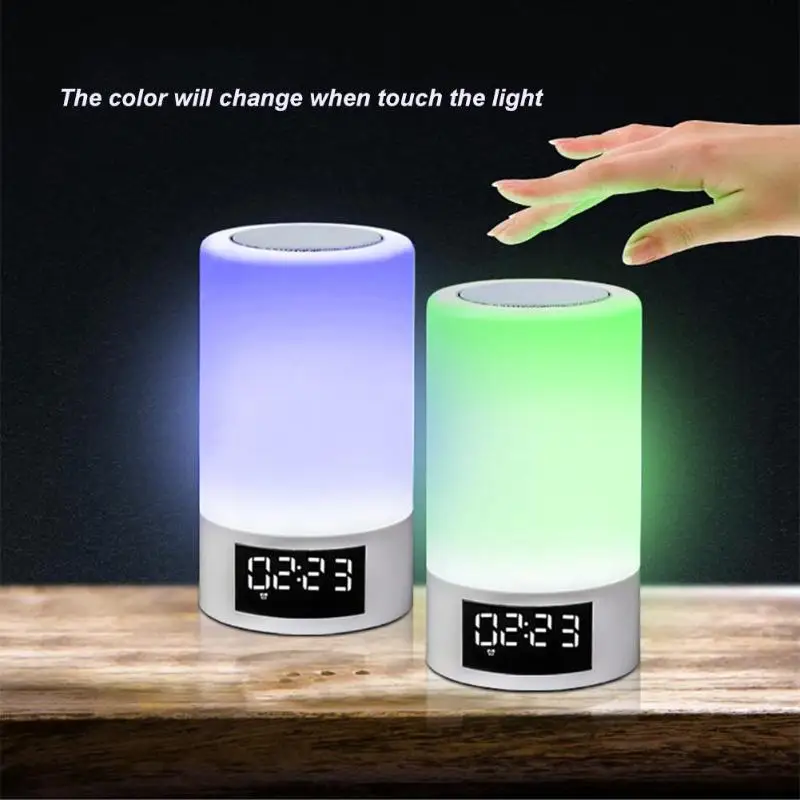 

Wireless Bluetooth Speaker Audio Player with 7 Color Bedroom Table Night Light FM Radio Alarm Clock Support TF Card