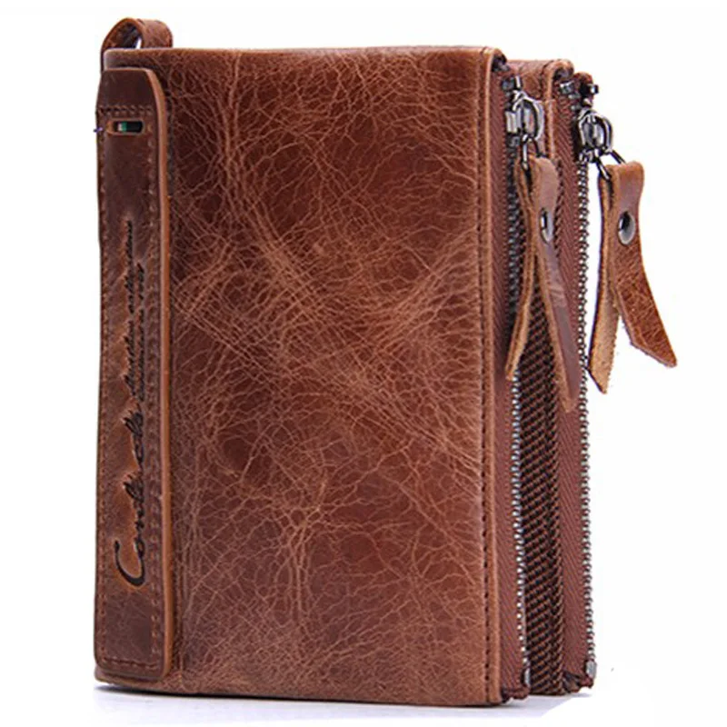 

Luxury brand Man Wallet Genuine Leather Short Fund Hand Take high quality Fashion Small Change Package Crazy Horse Both Zipper