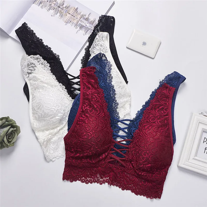 

Womens Sexy Lace Floral Bralette Vest Bra Bustier Tank Tops Ladies Hollow Out V-Neck Crop Tops Women Basic Tops 1Pcs