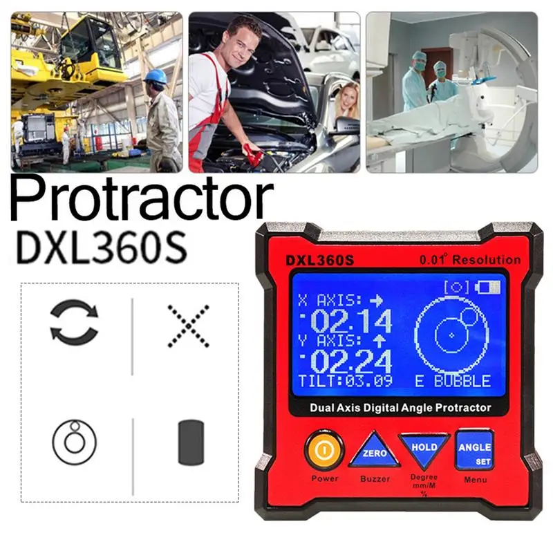 

High-precision DXL360S Dual Axis Digital Angle Protractor Dual-axis Digital Display Level Gauge With 5 Side Magnetic Base