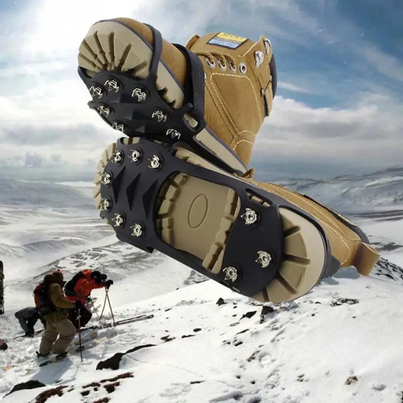 

1 Pair Silicone Cleats Non Slip Crampons Outdoor Snow Shoe Cover Climbing Spikes 10 Nails Ice Gripper #1128