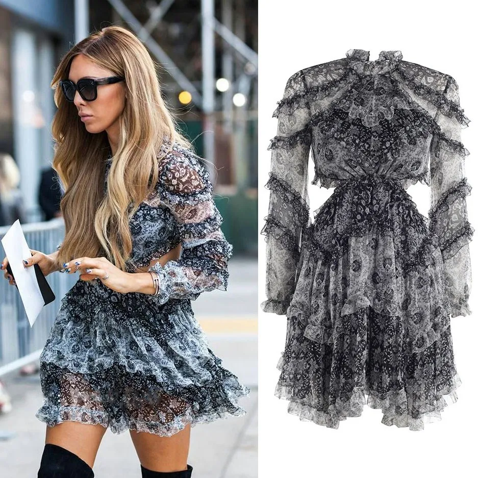 

New Sexy Women Backlees Dress Long Sleeve Vacation and Holiday Long Sleeve Mini Dress High Quality Ruffled Dresses