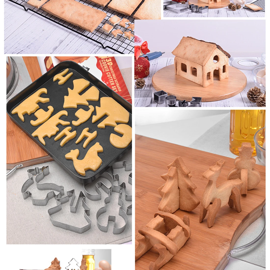Новинка,, 18 шт., 3D Рождественский набор для печенья из нержавеющей стали, формочки для печенья, набор для печенья, кухонный инструмент для выпечки