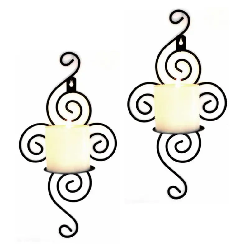 2Pcs Solid Wall Hanging Iron Candle Tea Light Candlestick Candle Holder Home Party Wedding