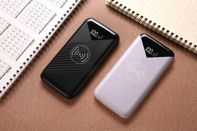 20000mah external battery mobile power 2 USB wireless charging mobile power portable charger for Xiaomi iphone Samsung
