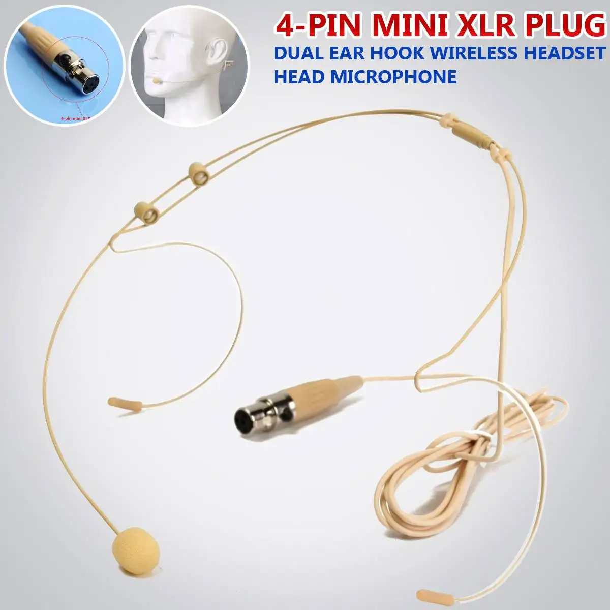 Высококачественный 4 контактный разъем XLR двойная гарнитура с крючком микрофон