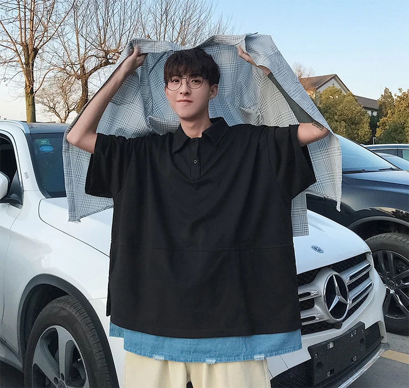 

Men's POLO shirt summer 2019 new plain casual short-sleeved lapel loose pullover youth casual men's tide boy