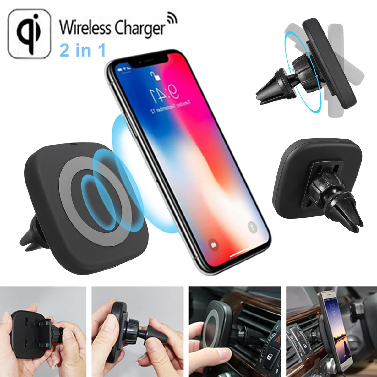 

Magnetic Car Phone Holder Car Air Vent Phone Holder Stand Mount Qi Wireless Charging Charger For Iphone X for Samsung