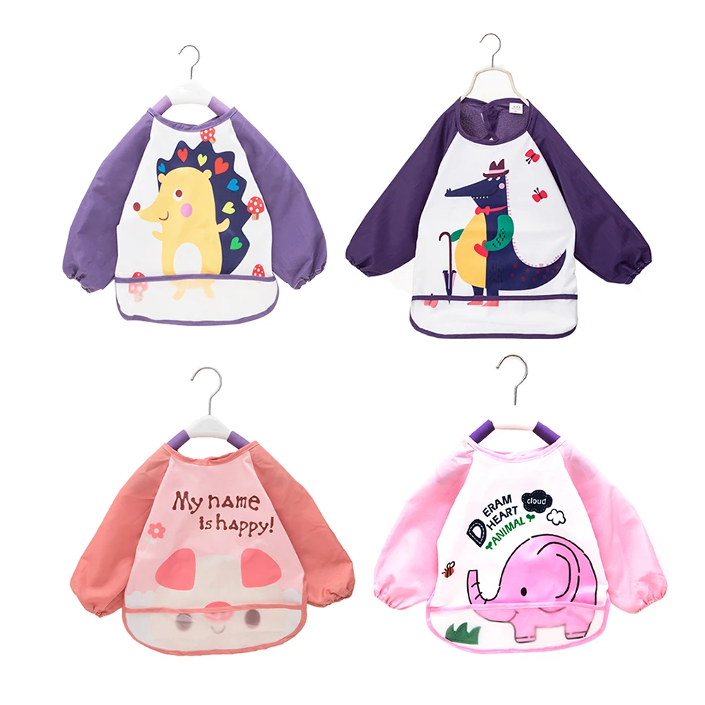 4pcs Childrens Apron Waterproof Smocks Printed Lovely Plastic Aprons