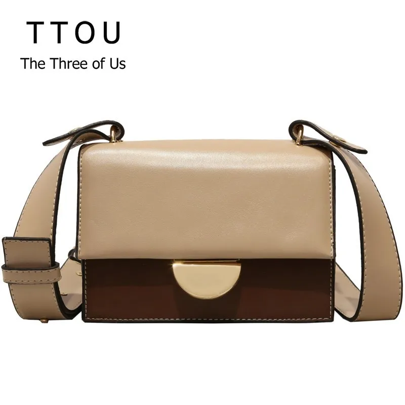 

TTOU Women Fashion Shoulder Bag Panelled Pu Messenger Bag Female Mini Designer Crossbody Bag with Wide Strap