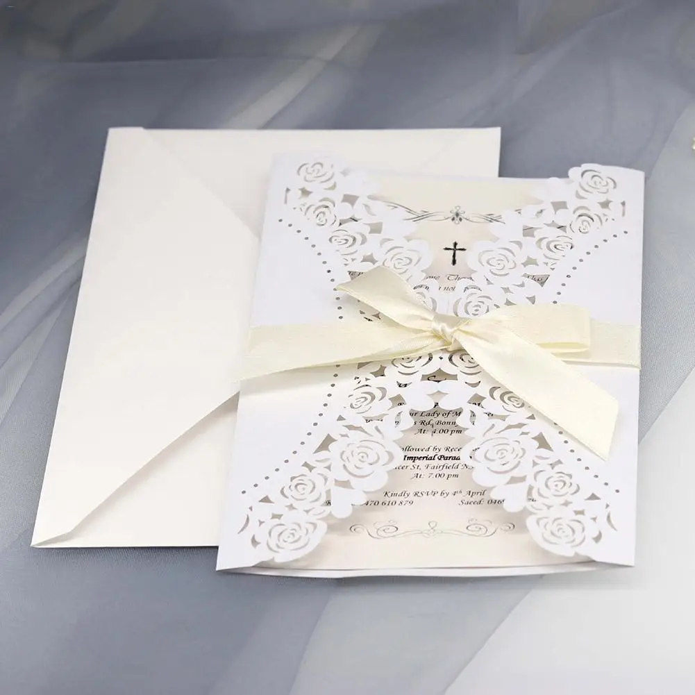  10PCS Invitation Card European Style Rose Bowknot Laser Hollow Wedding Invitation Party Supplies Gr - 33011811879