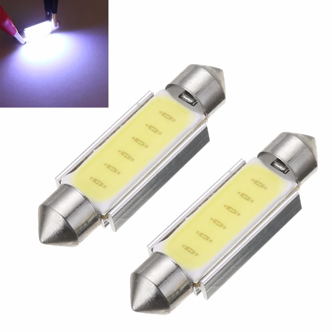 

2X DC 12V White 41mm Festoon Lights COB LED Canbus Automobile License Plate Lamp Car Interior Roof Dome Reading Map Trunk Light