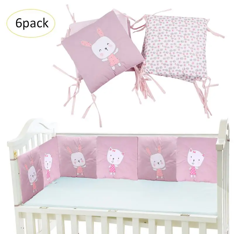 Pink Lovely Baby Girl Rabbit Padded Mesh Crib Bumper Pad Thickness