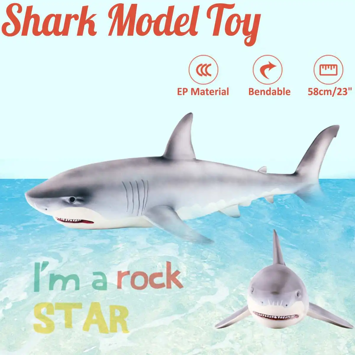 

1PCS Big Megalodon Great White Shark Simulation Animal Figure Model Soft Glue Ocean Educational Kids Toy Gift 58cm