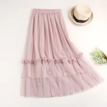 Юбки для женщин s Saia Longa длинная юбка Harajuku женские юбки тюль Весна Империя талия тонкие бусины для ногтей двойная сетка Марля