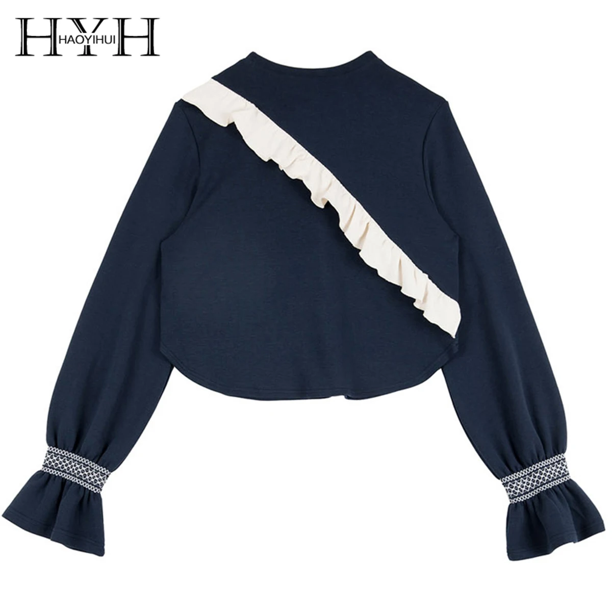 HYH HAOYIHUI гофрированная футболка с вышивкой Semaline оборками и круглым вырезом